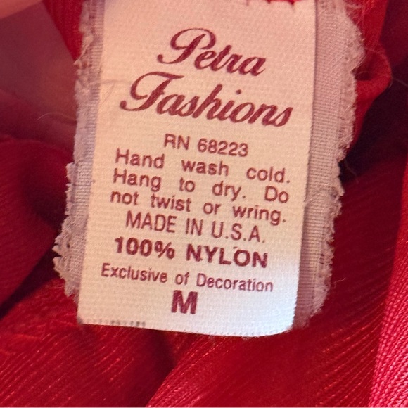 Vintage 70s 80s Petra Fashions Red Satin Lace Nightie Lingerie M Union Made - Picture 13 of 14